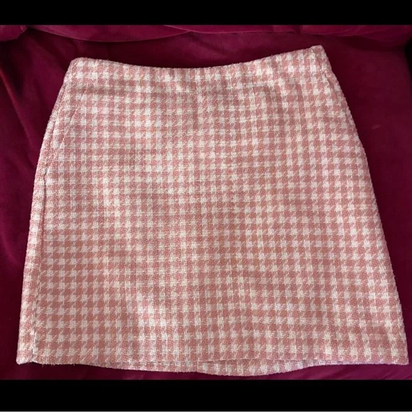 LOFT Pink Gingham Tweed Women's Skirt - Picture 2 of 6